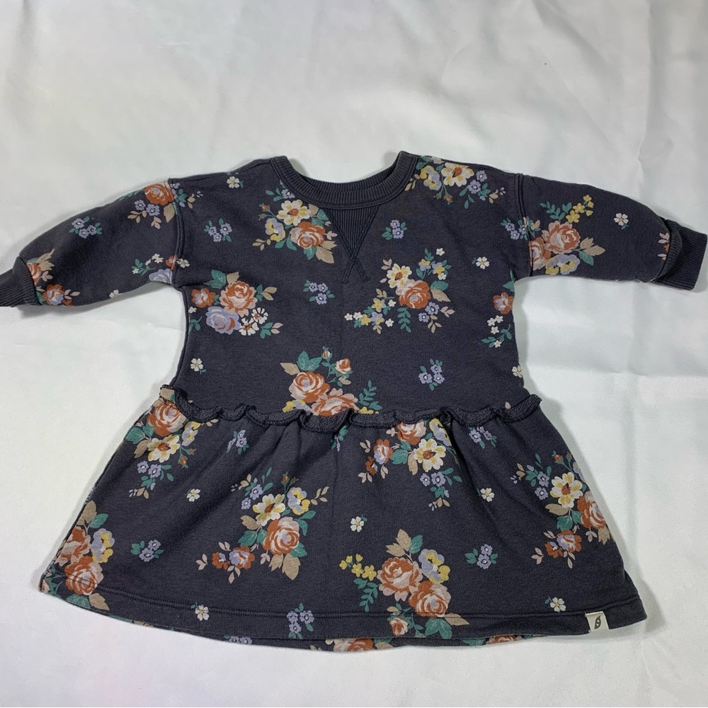 Easy Peasy Charming Floral Kids Dress - Dark Gray with Multicolor Flowers‎ 12MO